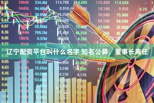 辽宁配资平台叫什么名字 知名公募，董事长离任